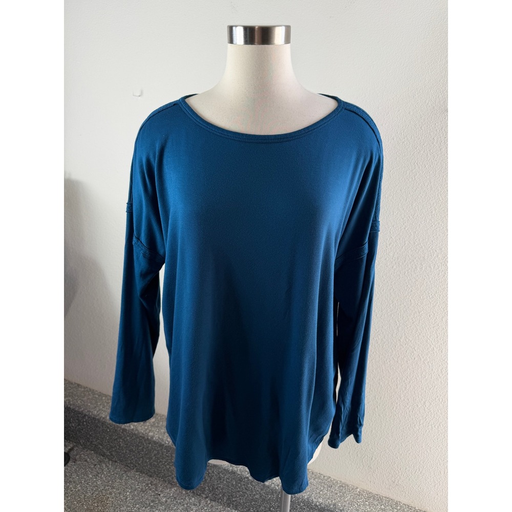 Pure J Jill Womens XL Teal Blue Fleece Lined Top Crewneck Long Sleeve Shirt